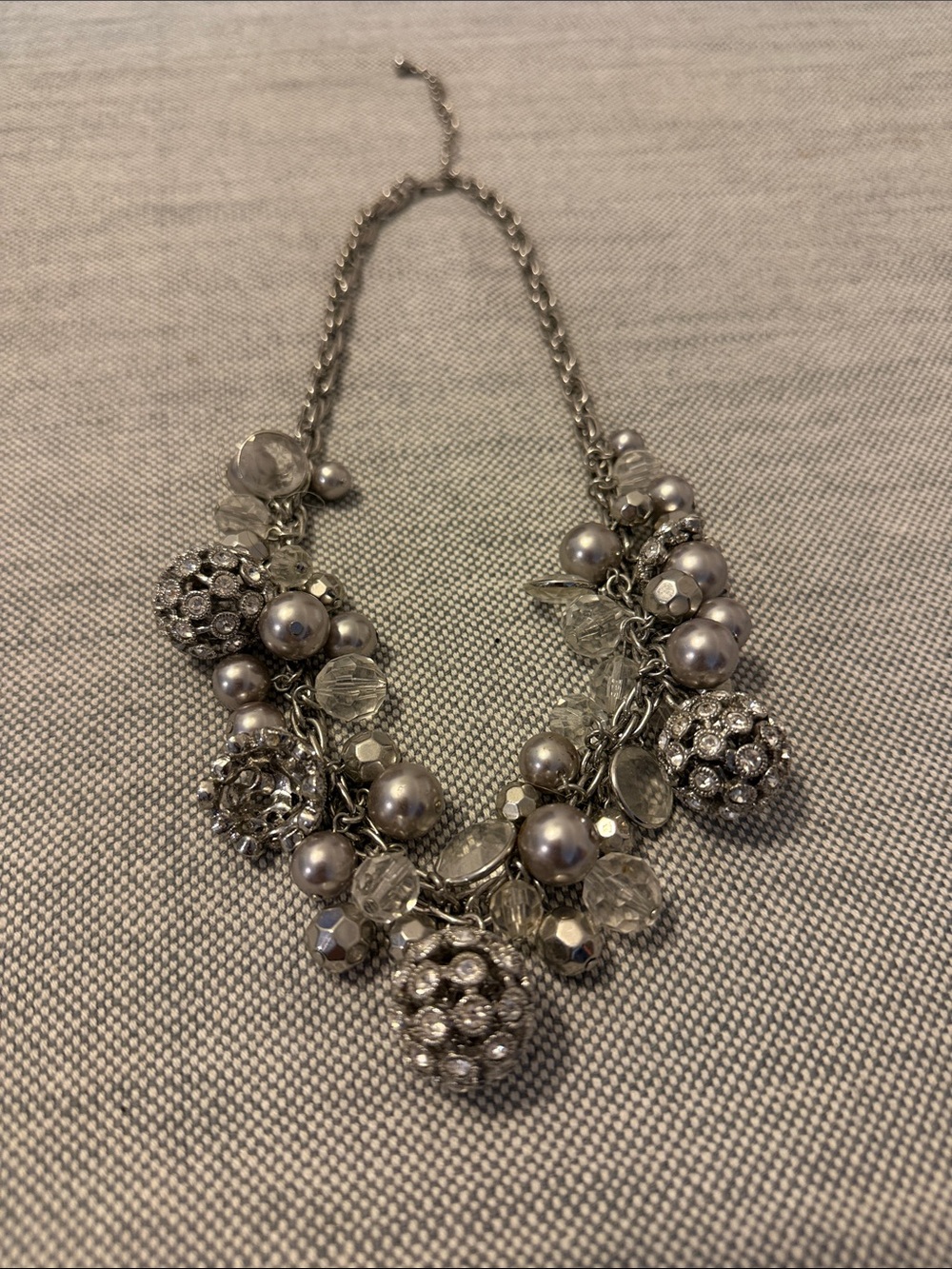 LOFT Silver-Tone Crystal & Pearl Cluster Necklace with repair kit